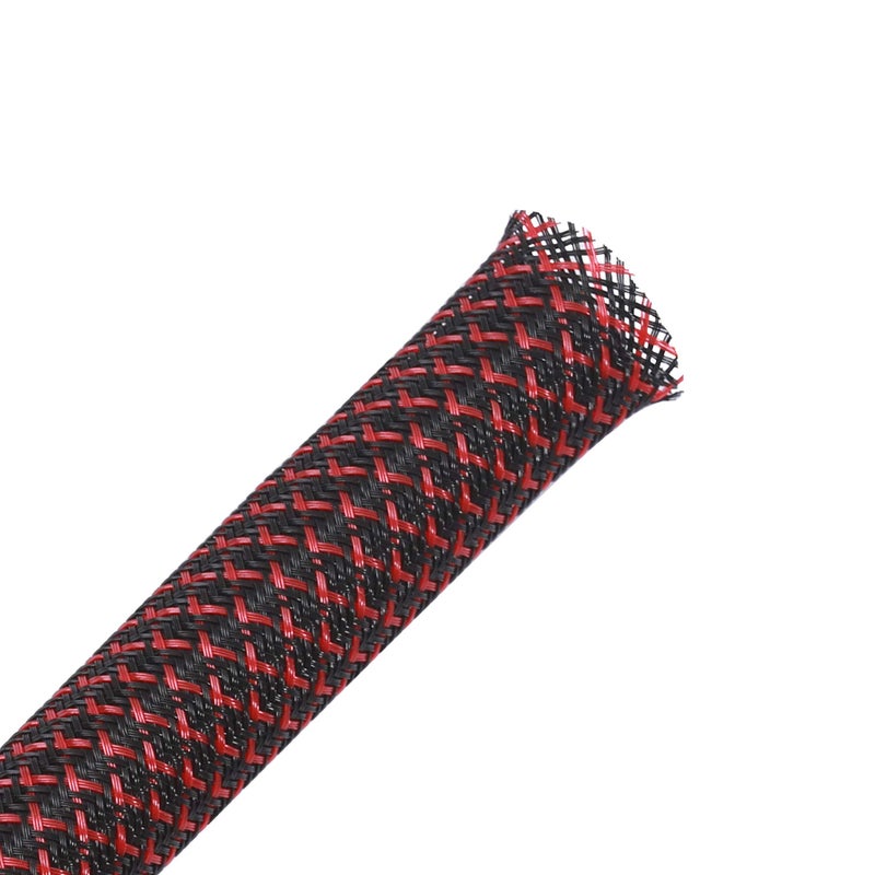 Alex Tech 25ft - 1.25 inch PET Expandable Braided Sleeving â€“ BlackRed â€“ Alex Tech Braided Cable Sleeve - Image 1